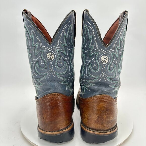 Justin Fireman 11" Men Size 10D GS9052 Brown Blue Leather Squared Toe Work Boot - Picture 5 of 15